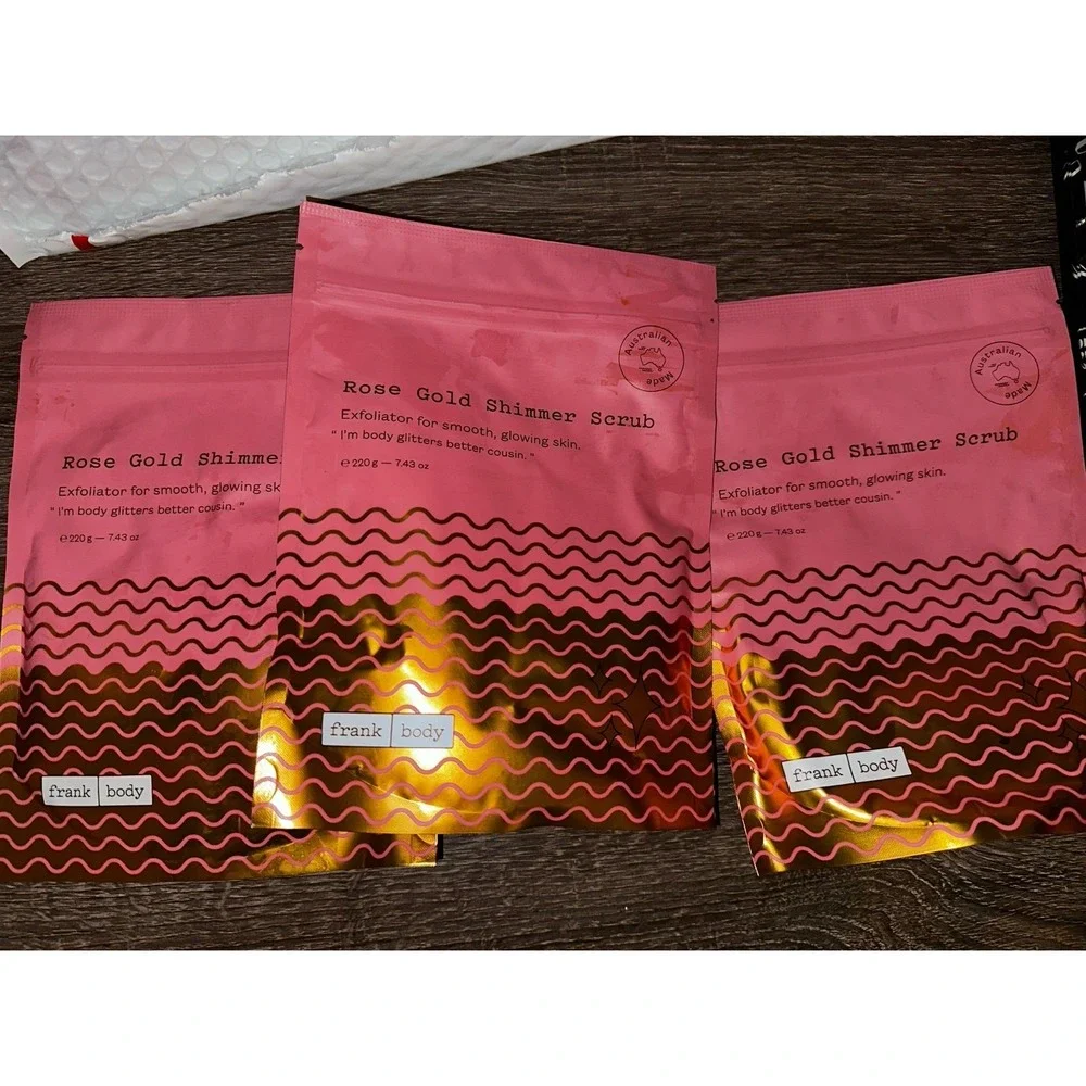 Frank Body Rose Gold Shimmer Scrub 220g 7.43oz 3 Pack Bundle Australian Made NEW